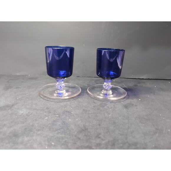 Cambridge Glass Footed Cigarette‎ Urns, Set of 2, Cobalt Sapphire Blue, Vintage - Picture 1 of 11